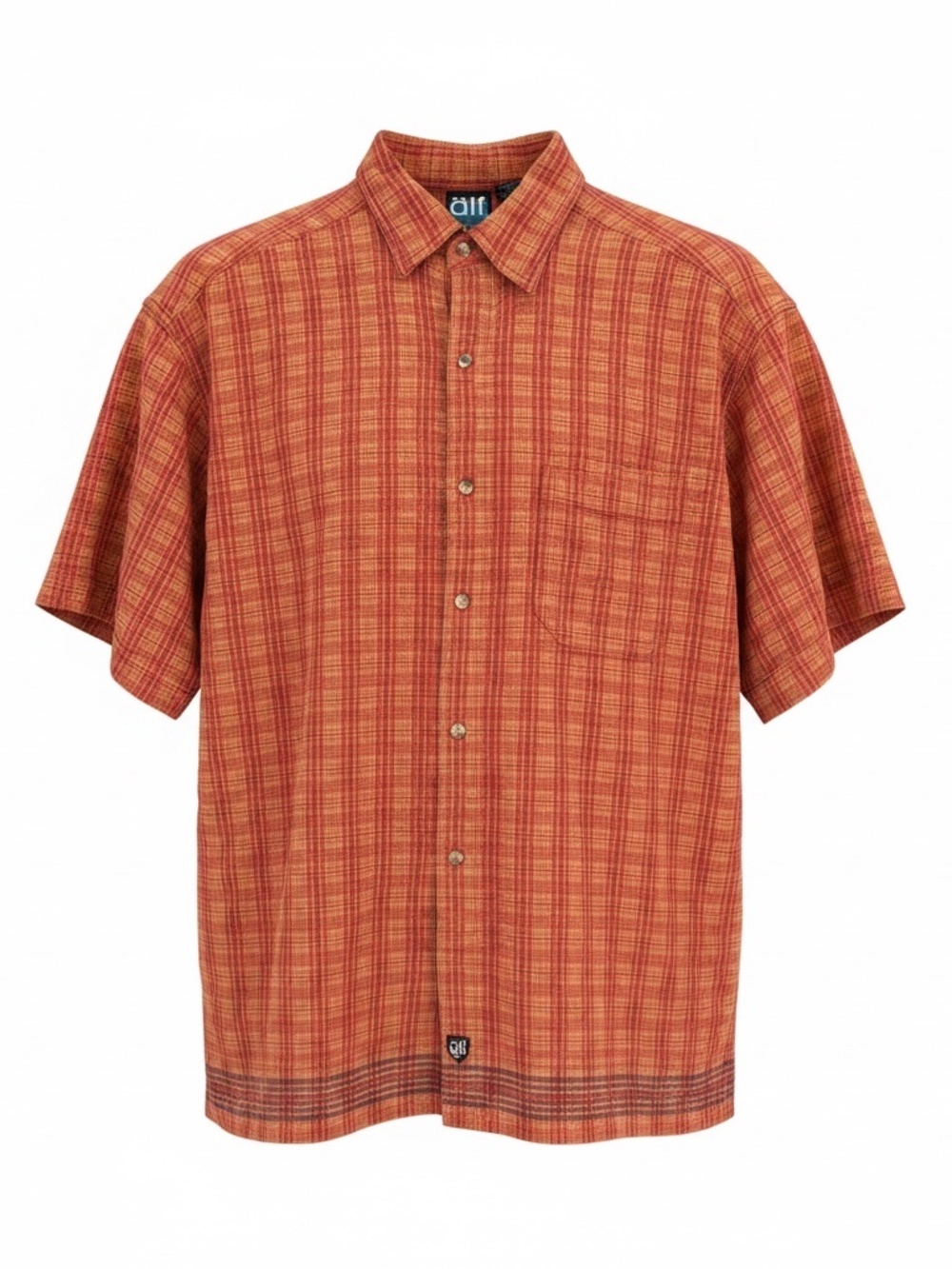 VTG Kuhl Alf Shirt Mens XL Orange Plaid Cotton Short Sleeve Seersucker India